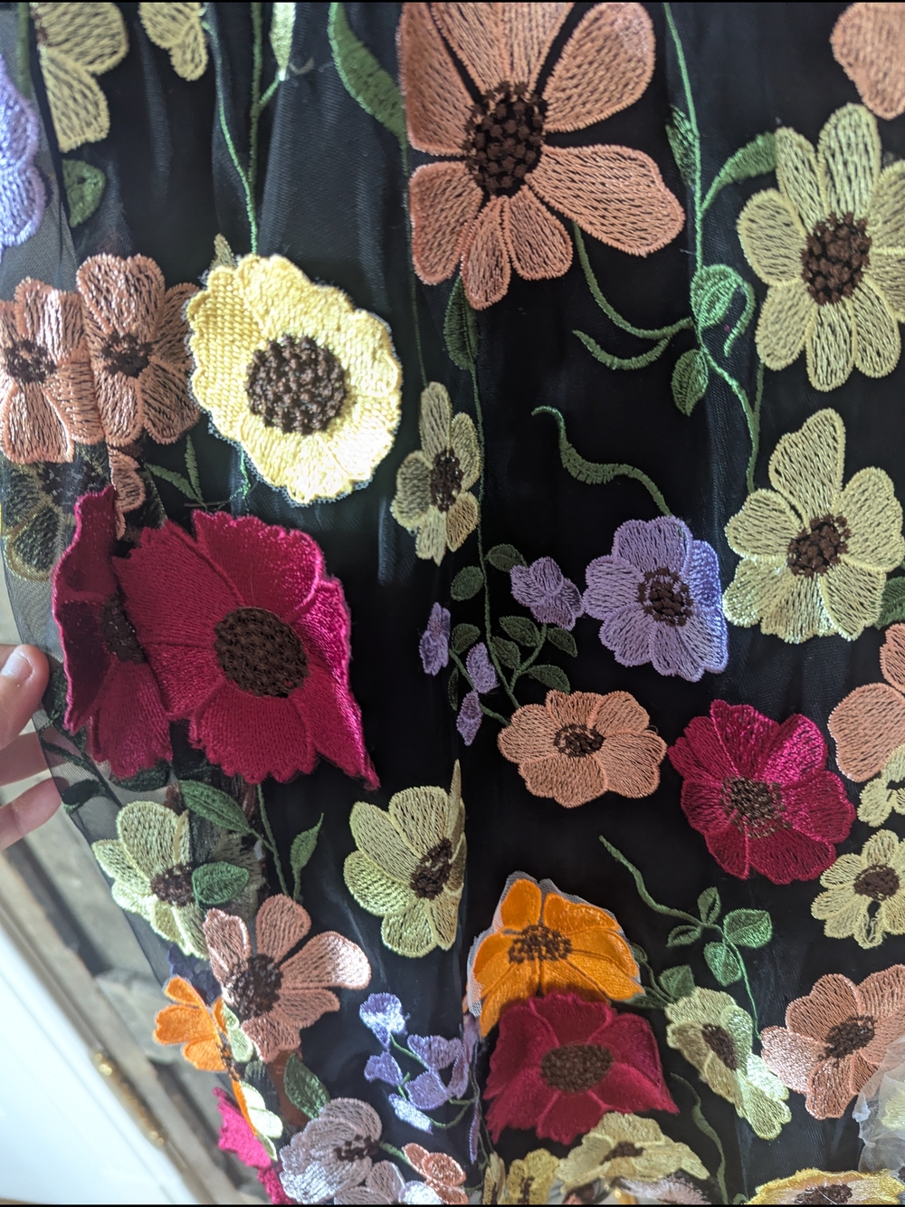 Lulu's Black Mesh Midi Dress with Multicolor Floral Embroidery - Picture 5 of 5